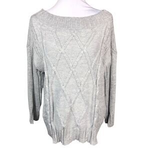 BB Dakota Steve Madden Boat Neck Cable Knit Sweater 3 Quarter Sleeves Grey Large